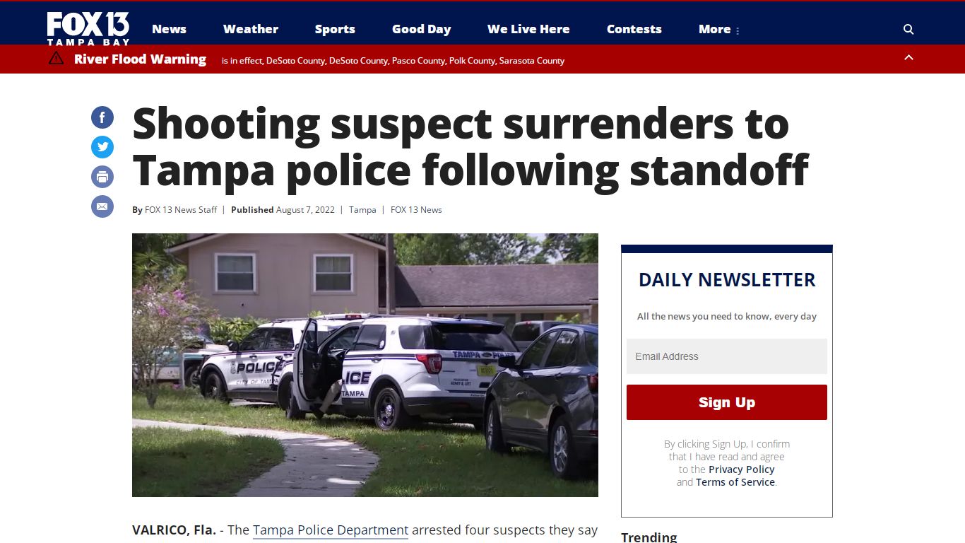 Shooting suspect surrenders to Tampa police following standoff